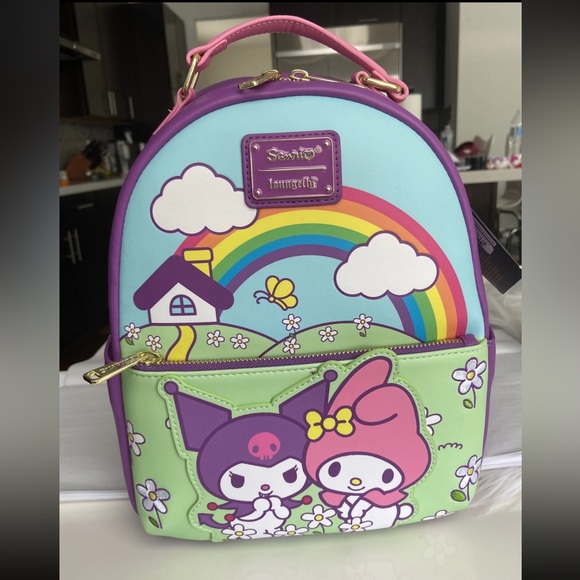 NEW WITH TAGS! Loungefly Sanrio Kuromi And My Melody Rainbow Mini Backpack!
